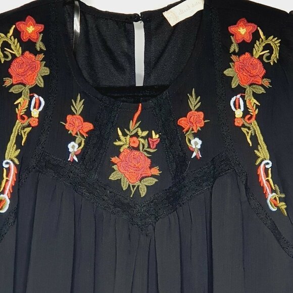 Altar'd State Boho Embroidered Rose Long Sleeve Semi Sheer Mini Dress Size XS - Picture 2 of 10